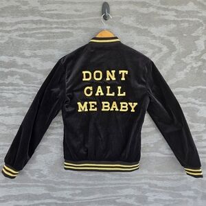 Zara Men Black Velvet Gold Trim Varsity Style Bomber Jacket Customized Small